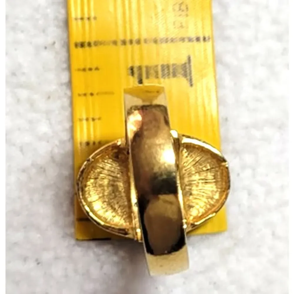 Vtg Uncas Initial T Rhinestone Signet Unisex Ring Size 8.5 Adjustable Goldtone
